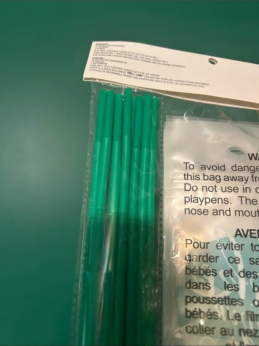 Drink Pouches with Green Straws (12-Pack)